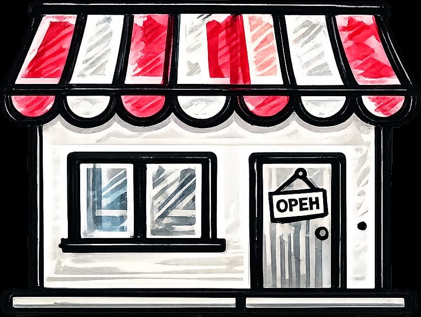 Hand-drawn high-street shopfront