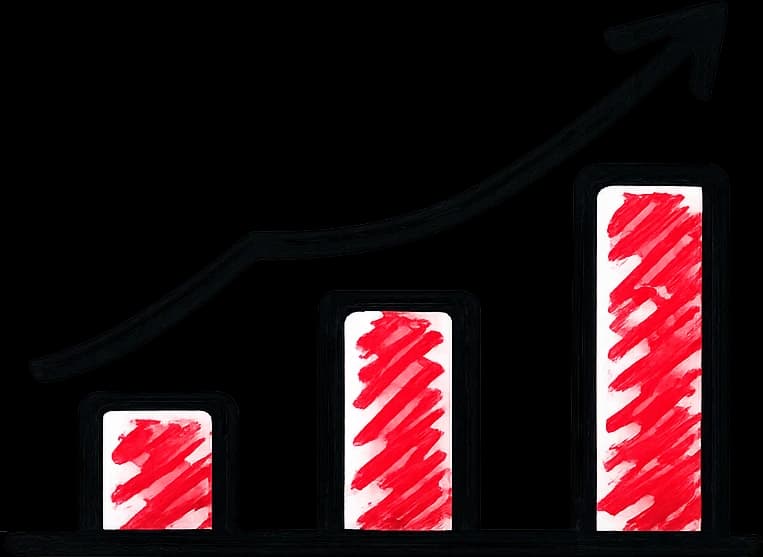 Hand-drawn bar chart with an upward arrow