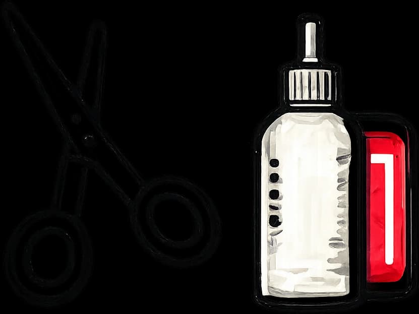 Hand-drawn scissors and styling spray