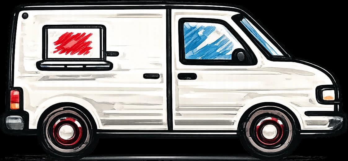 Hand-drawn trade delivery van